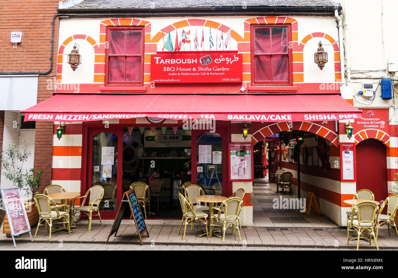 Die Tarboush türkische Restaurant, Café und Shisha Bar in Loughborough, Großbritannien Stockfoto