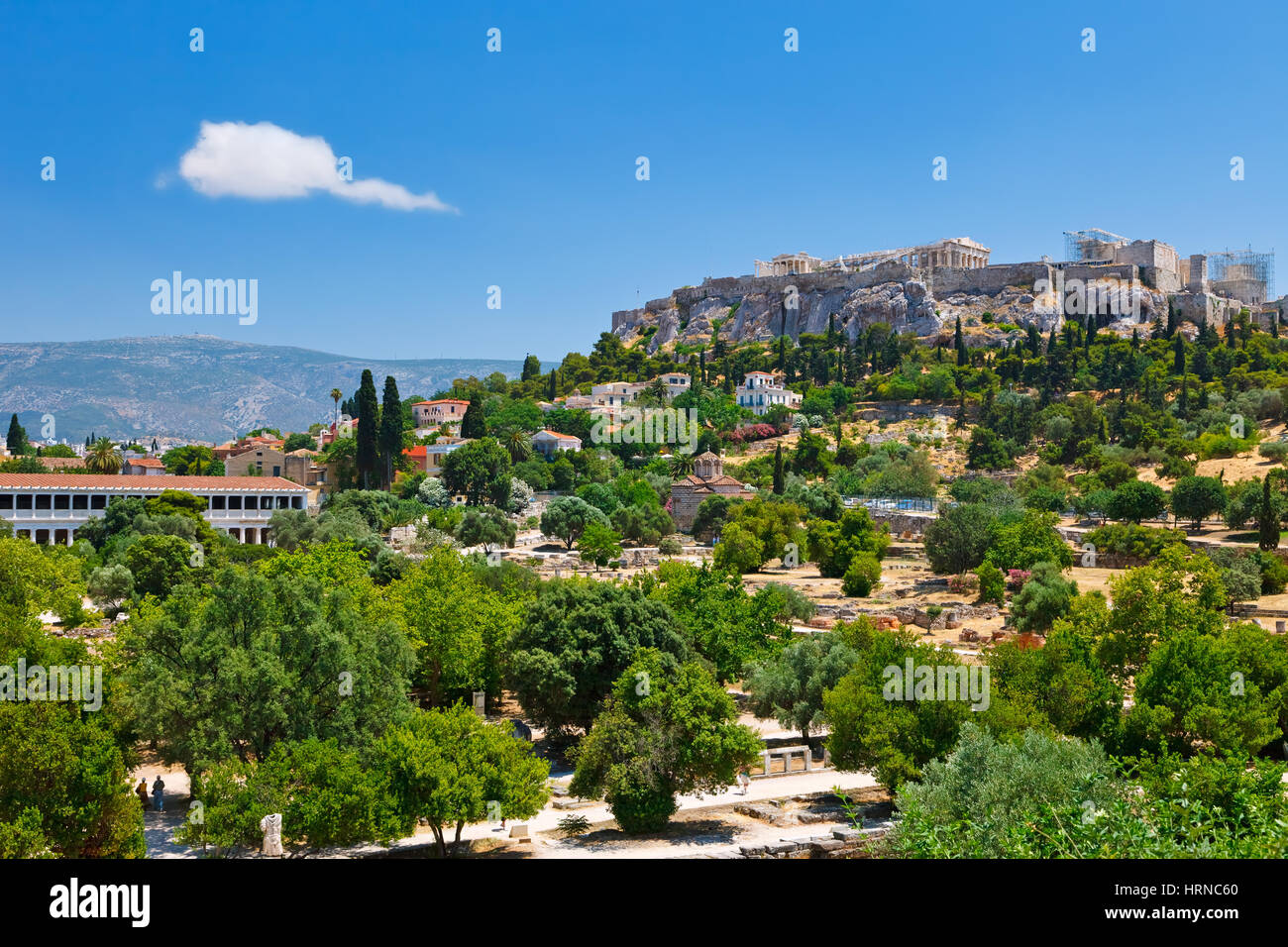 Blick auf Akropolis von antike Agora, Athen, Griechenland Stockfoto