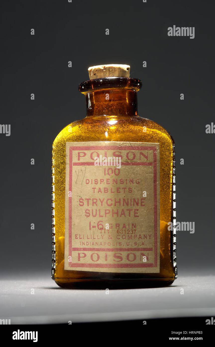 Vergiften Sie Flasche, Strychnin Sulfat, 1910 Stockfoto