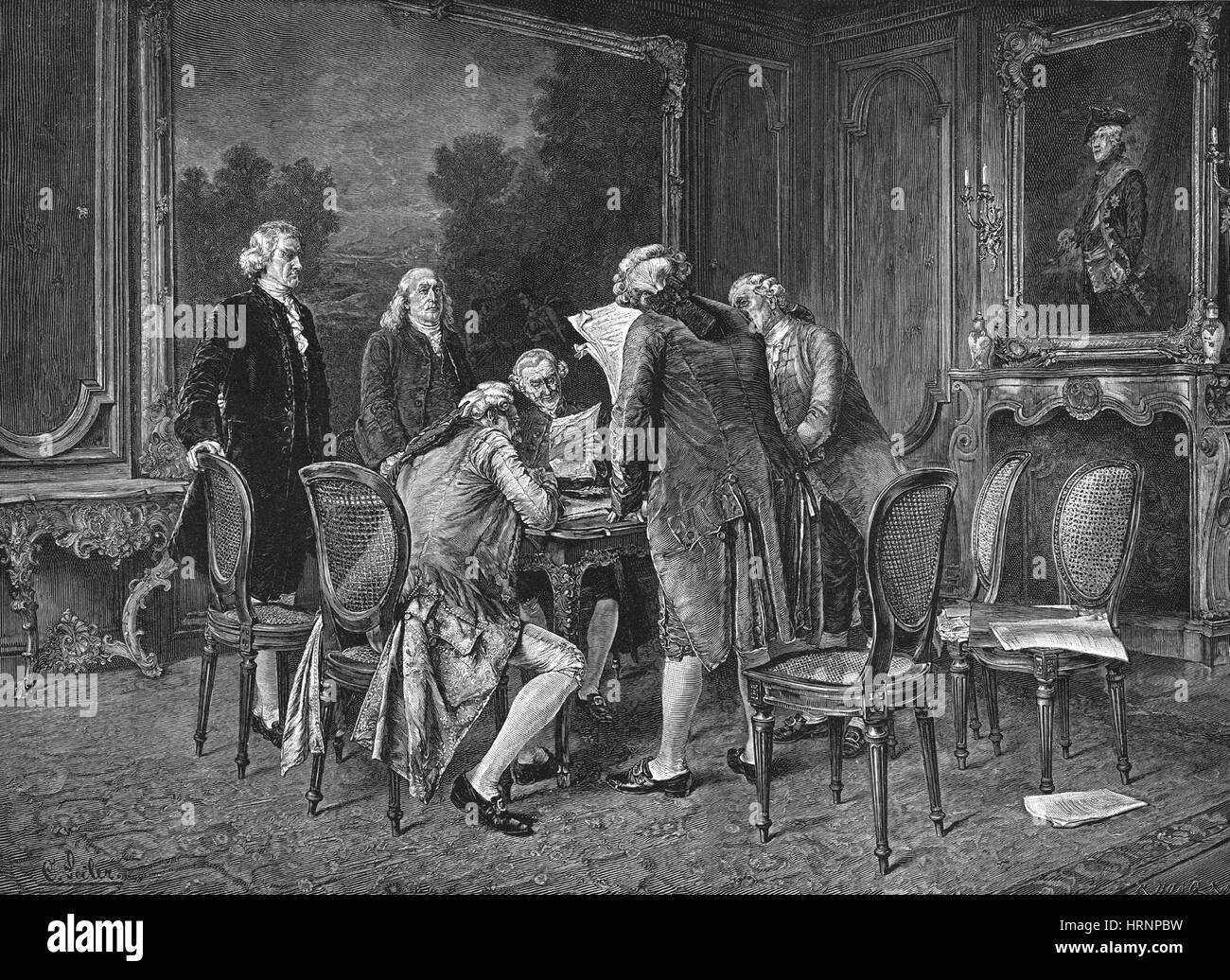 Unterzeichnen Friedensvertrag, 1782 Stockfoto Unterzeichnen Friedensvertrag, 1782 Stockfoto