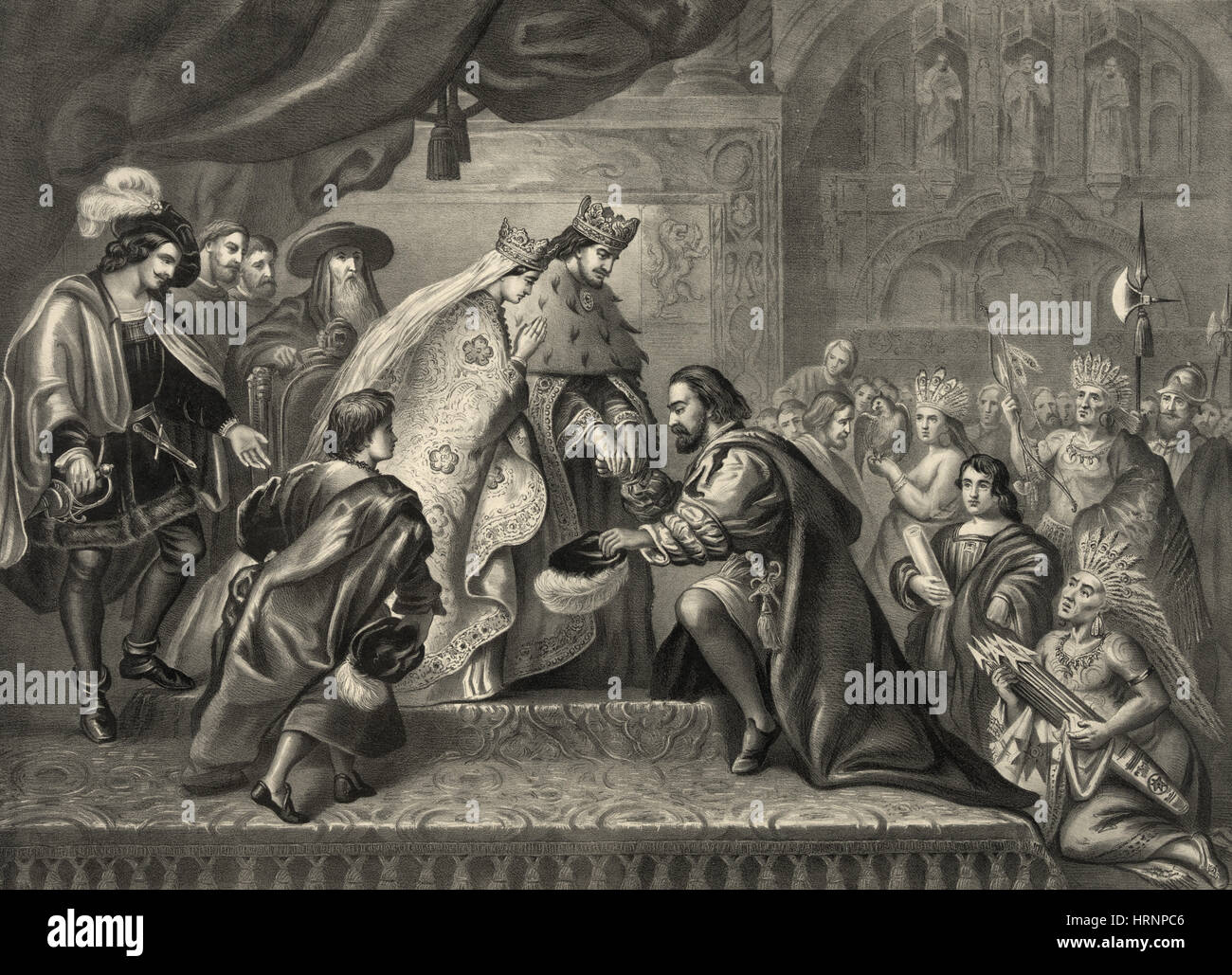 Columbus erhielt von Ferdinand und Isabella Stockfoto