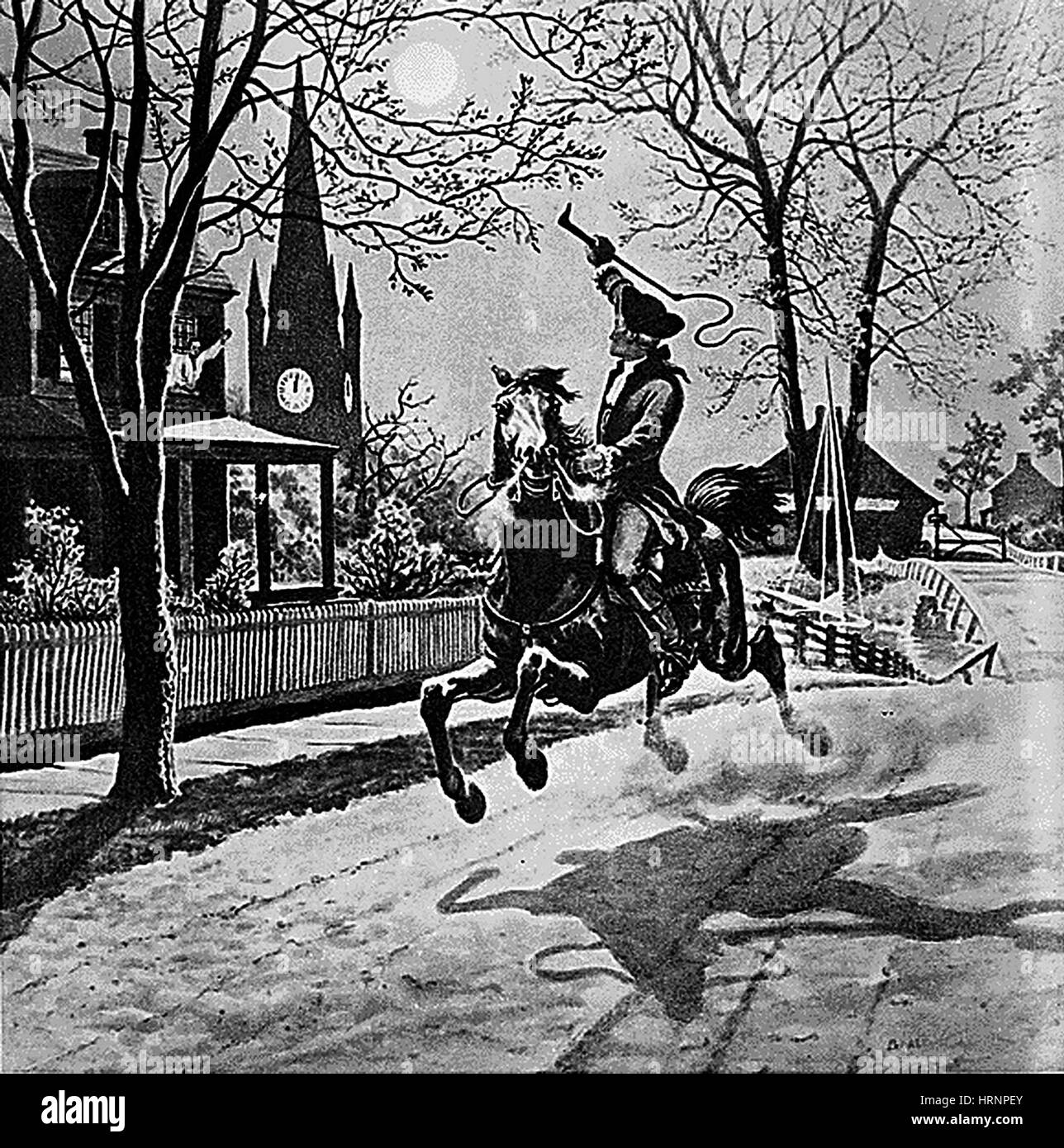 Mitternacht-Fahrt von Paul Revere, 1775 Stockfoto