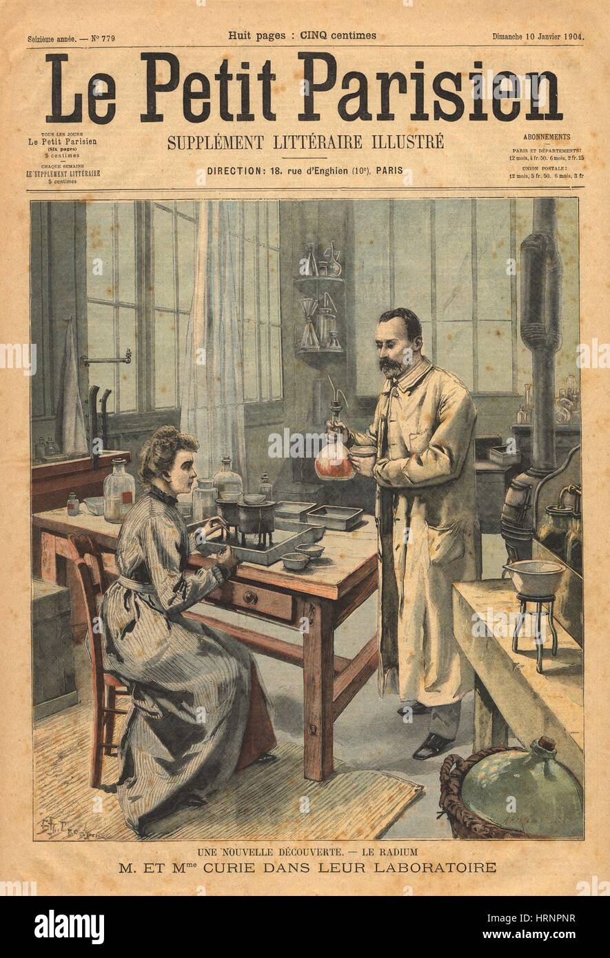Marie und Pierre Curie im Labor Stockfoto