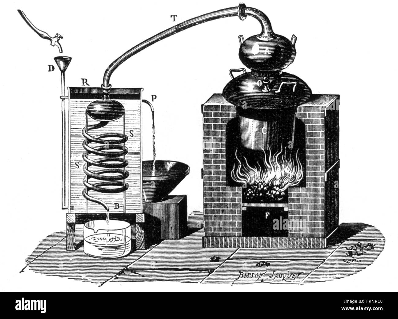 Destillation mit einem metallischen noch 1892 Stockfoto