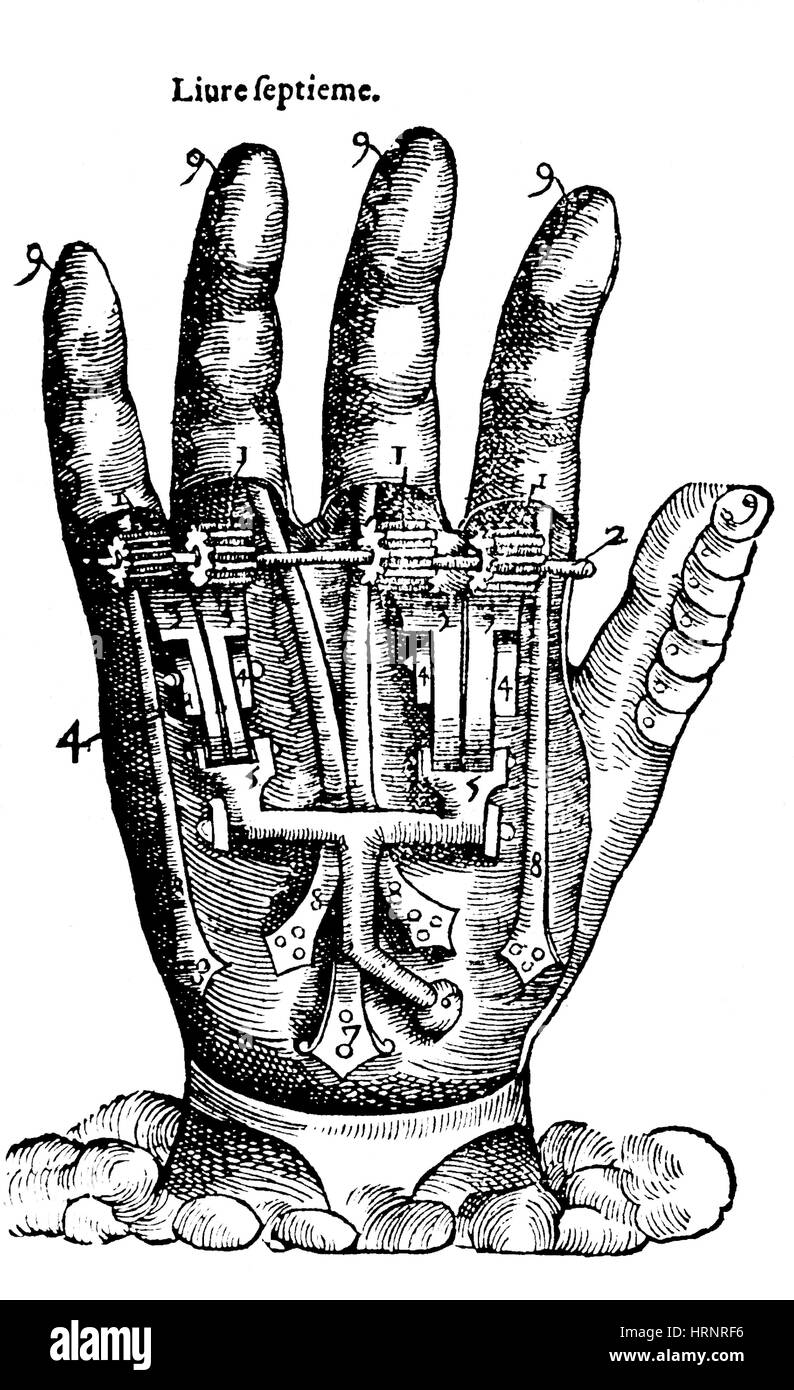 Künstliche Hand entworfen von Ambroise Par̩, 1564 Stockfoto
