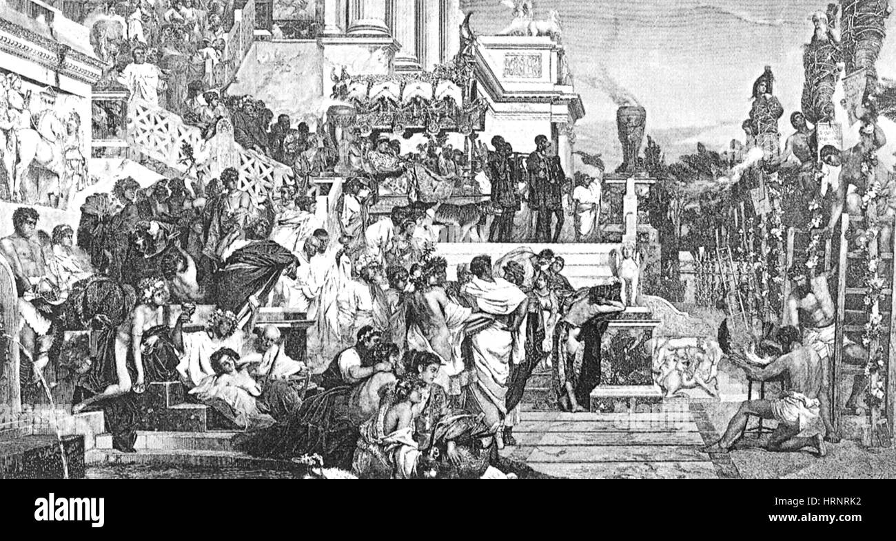 Nero bestraft Christen beschuldigt, Brandstiftung, 64 n. Chr. Stockfoto