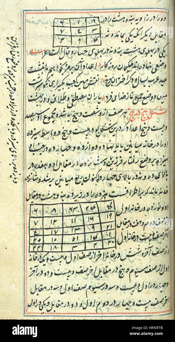 Islamische magische Quadrate, 18. Jahrhundert Stockfoto