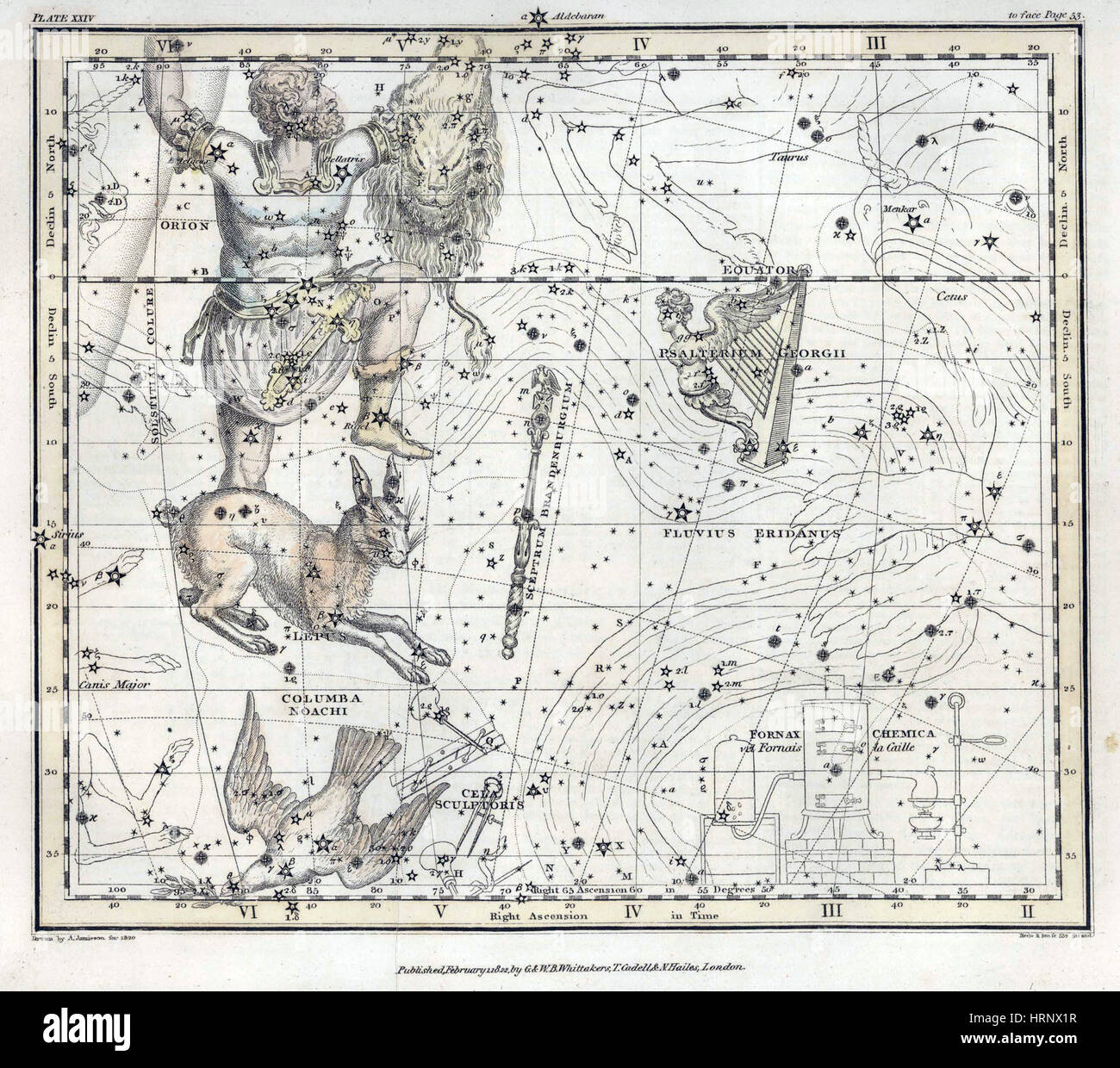 Orion, Lepus und Columba Konstellationen, 1822 Stockfoto