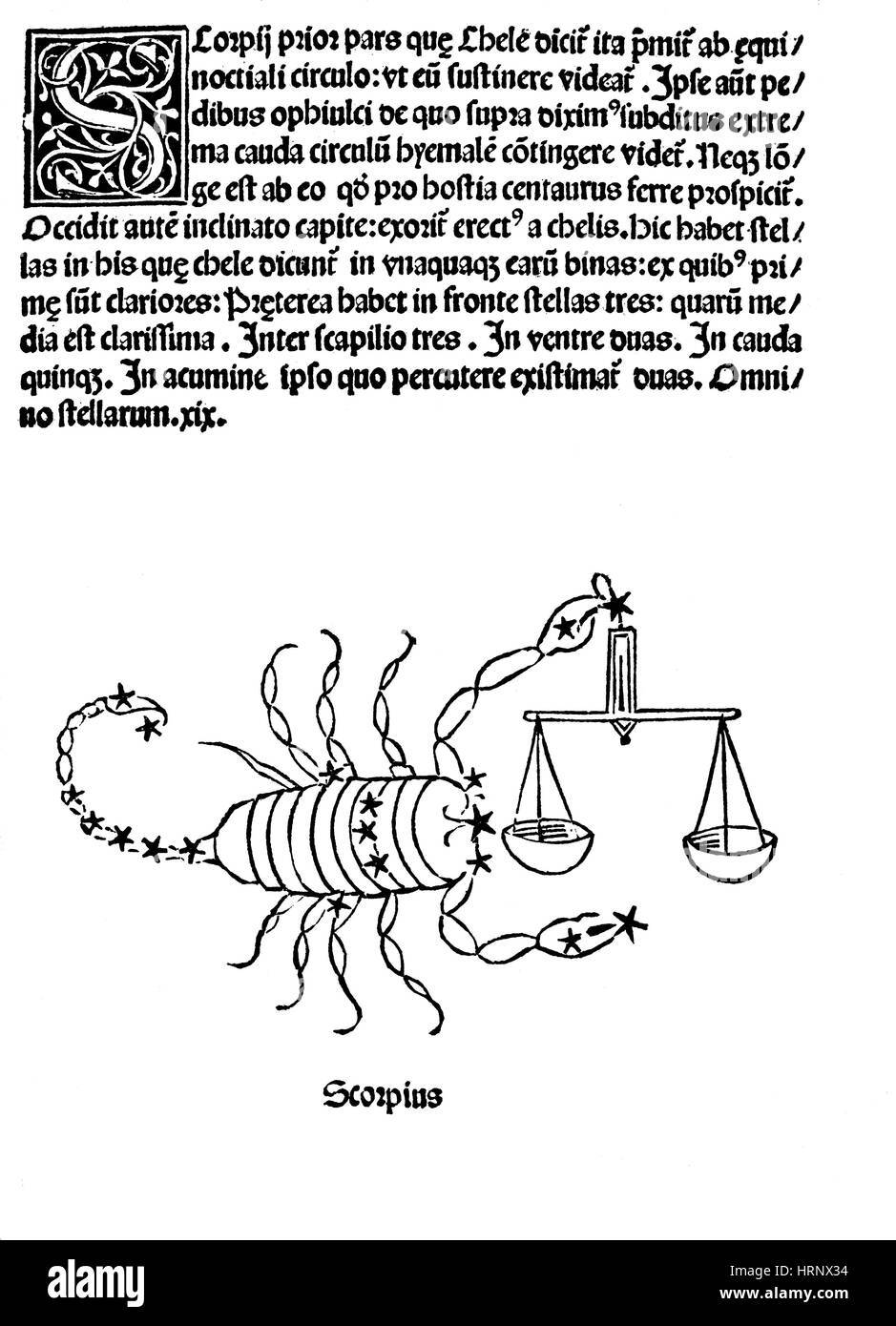 Sternbild Scorpius, Zodiac, 1482 Stockfoto