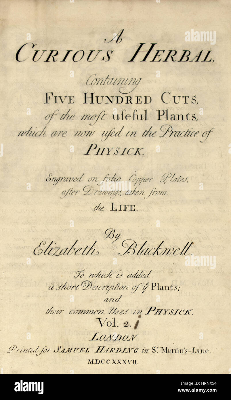 Eine neugierige Kräuter-, Titelseite, 1737 Stockfoto