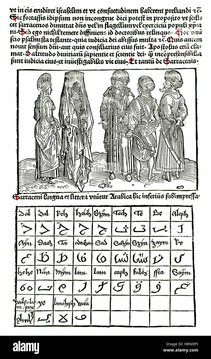 Sanctae Pereginationes, Sarazenen Kleidung und Alphabet, 1486 Stockfoto