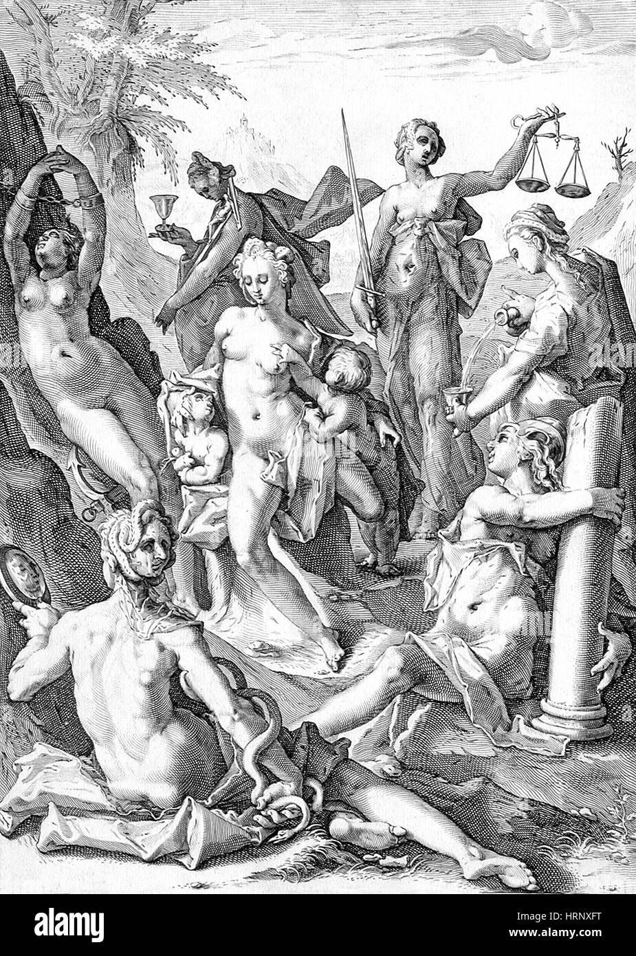 Die sieben Tugenden, 1588 Stockfoto