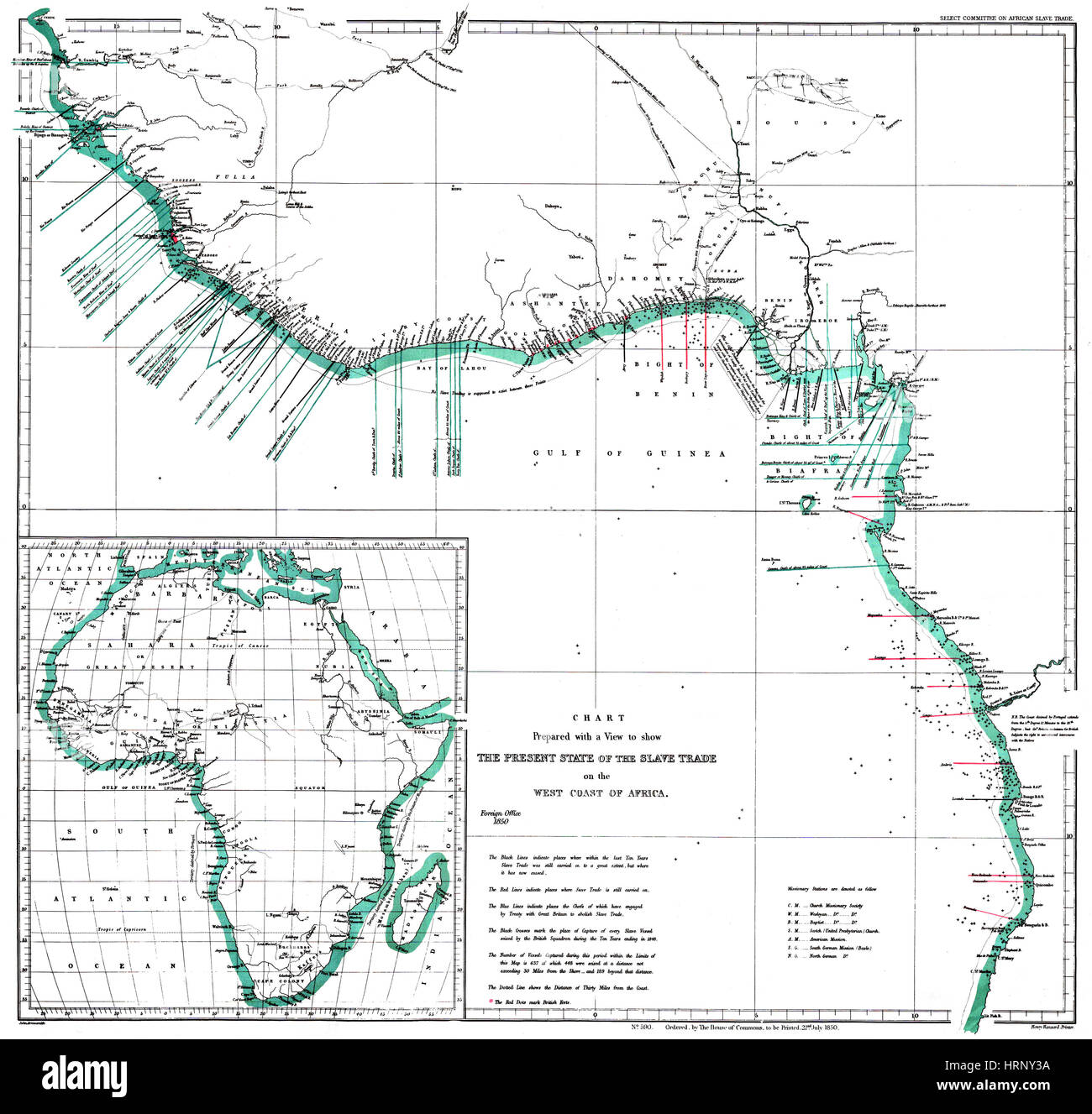 Afrika Kartengebiete des Sklavenhandels, 1850 Stockfoto