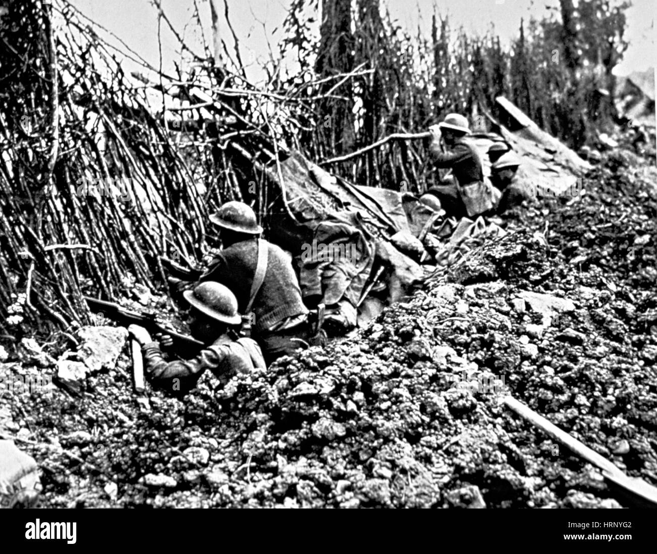 WWI, 132. Infanterie Frontlinie Graben, 1918 Stockfoto