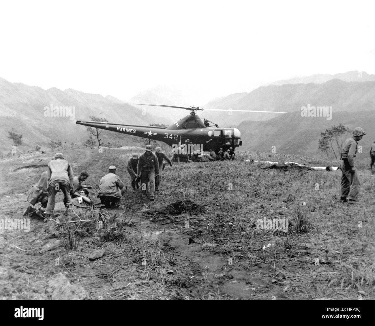 Korea-Krieg, Evakuierung per Hubschrauber, 1951 Stockfoto