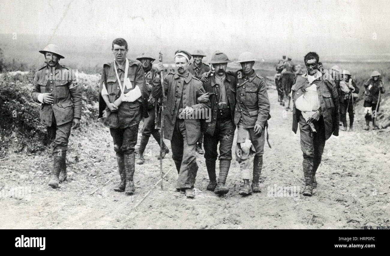 WWI, deutsche Kriegsgefangene, Schlacht an der Somme, 1916 Stockfoto