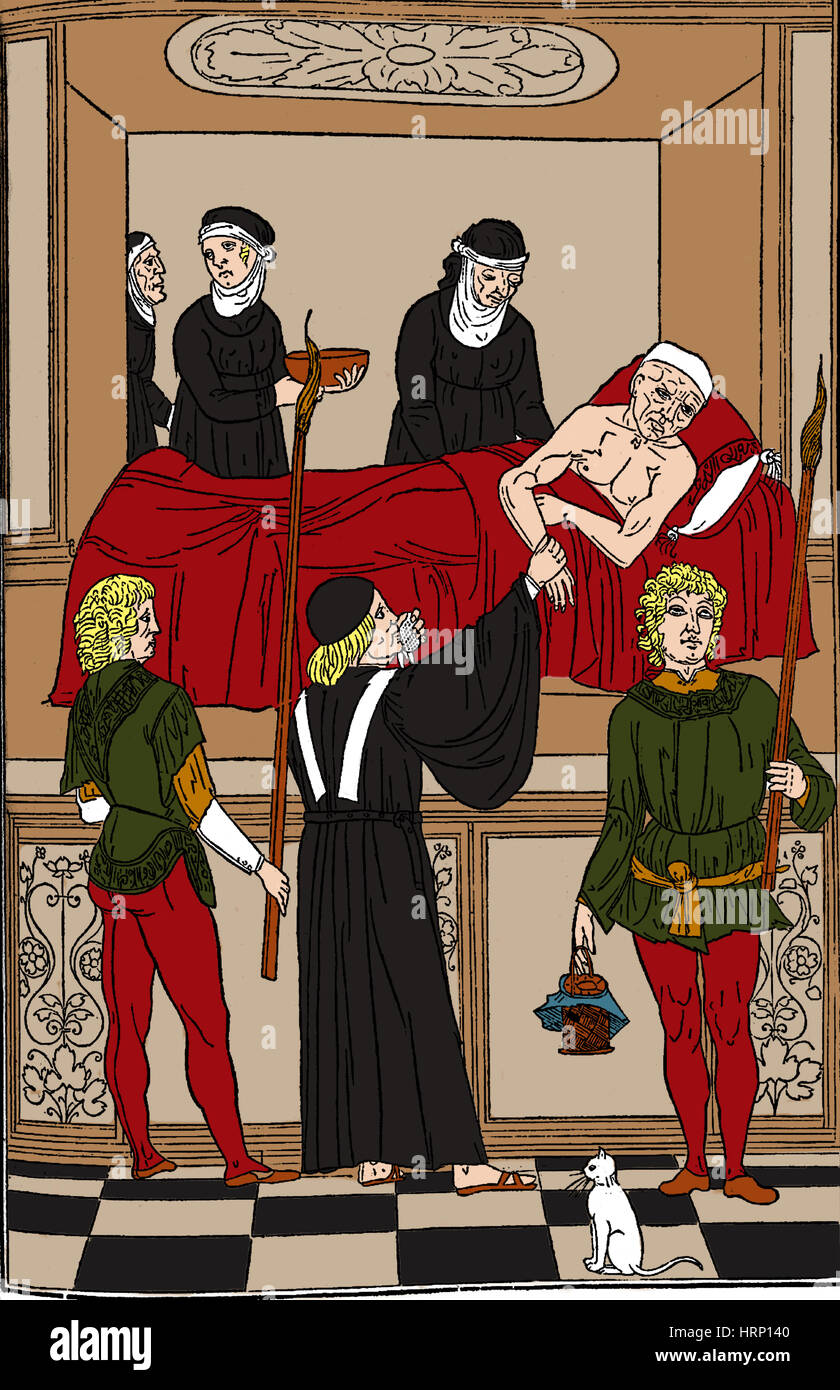 Arzt Besuche Pest Opfer, 1491 Stockfoto
