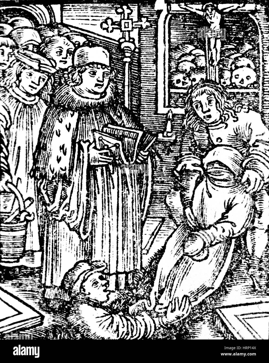 Schwarze Tod Pest Opfer, mittelalterliche Beerdigung Stockfoto