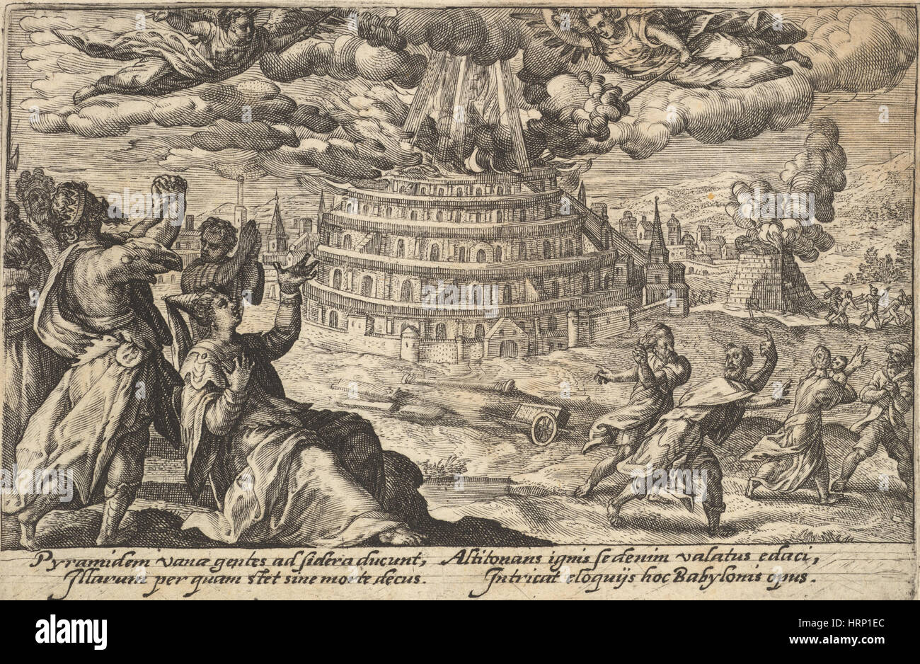 Turm von Babel zerstört, Genesis-Szene Stockfoto
