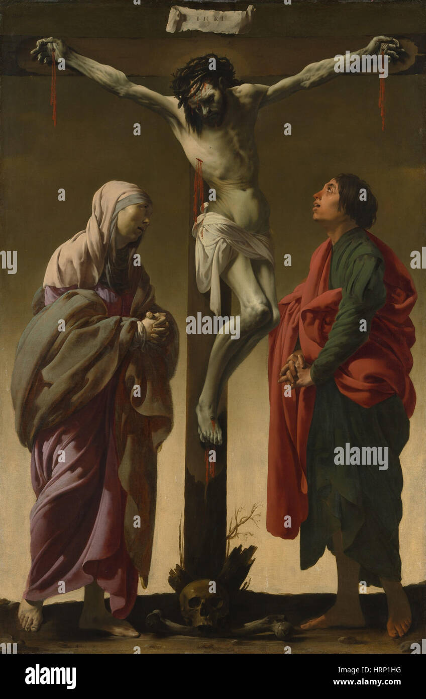 Kreuzigung mit Jungfrau Maria und St. Johannes Stockfoto