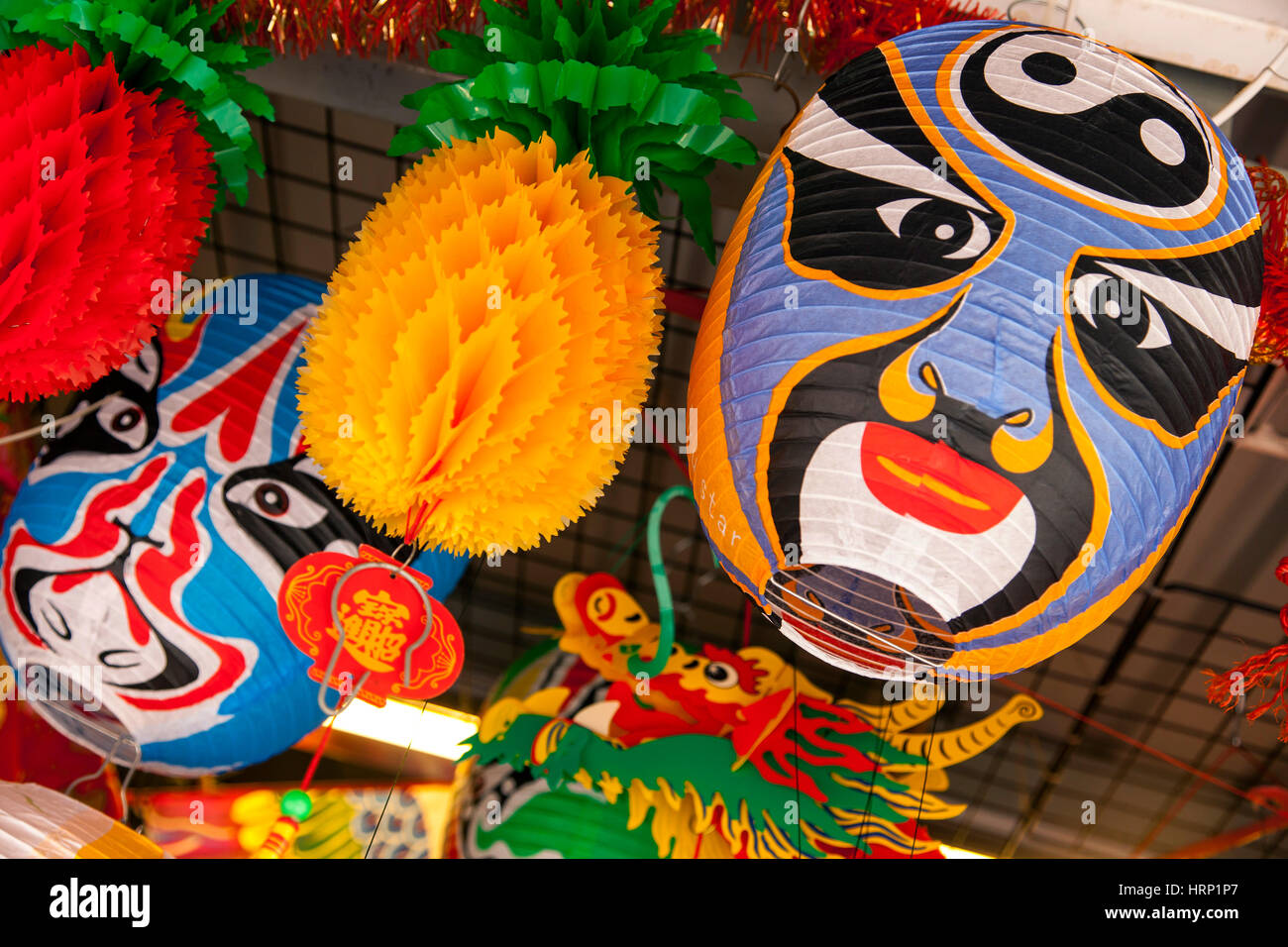 Masken, Lampignon, Götter, Chinatown, Singapur, Asien, Singapur Stockfoto