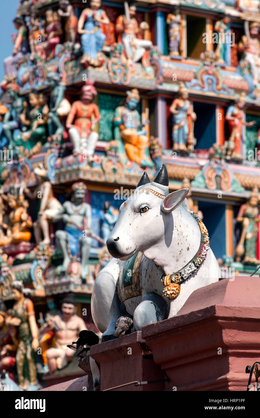Sitzende Kuh Figur am Tempel Sri Mariamman Tempel der Muttergöttin, Chinatown, Singapur, Asien, Singapur Stockfoto Sitzende Kuh Figur am Tempel Sri Mariamman Tempel der Muttergöttin, Chinatown, Singapur, Asien, Singapur Stockfoto