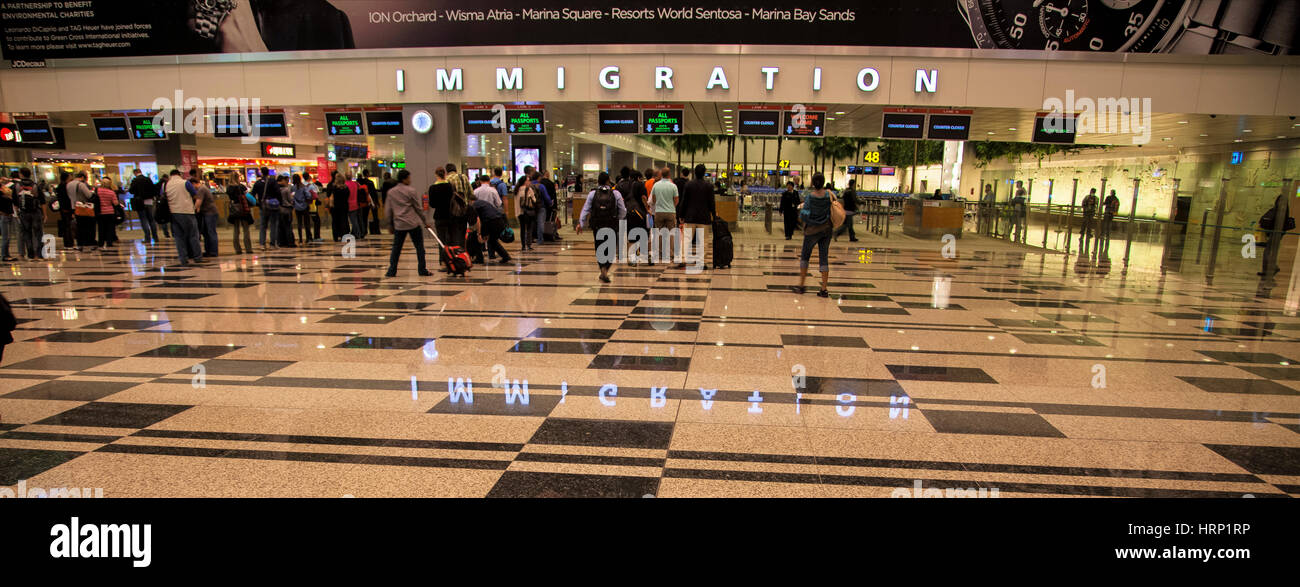 Changi Airport, Passkontrolle, Einwanderung Zähler, Singapur, Singapur, Asien Stockfoto