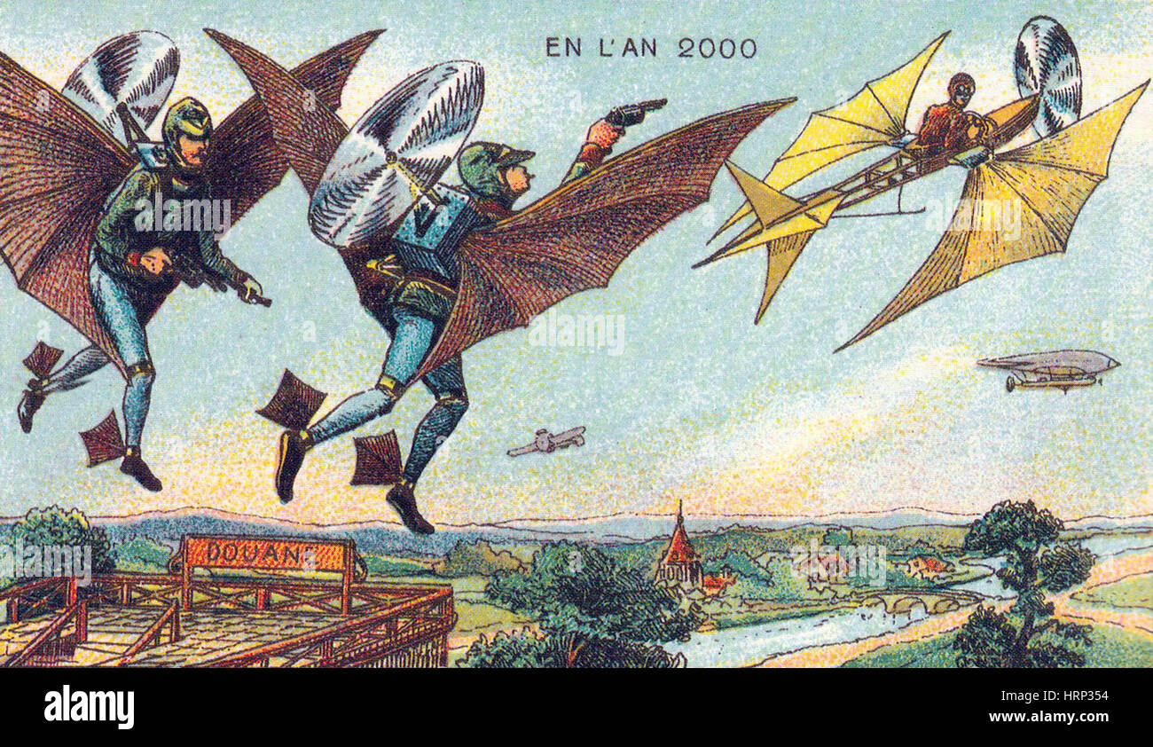 Fliegende Polizisten, französische Postkarte 1900 s Stockfoto
