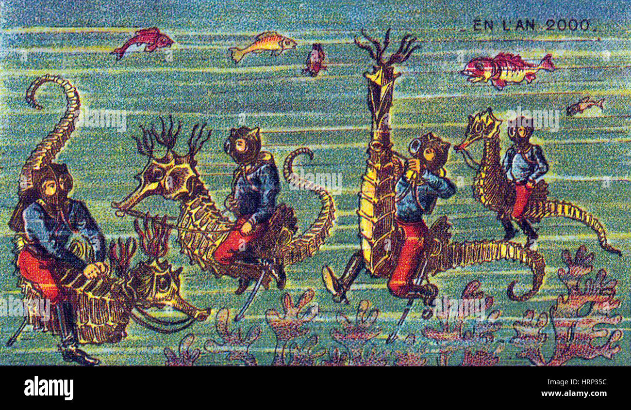 Taucher auf dem Pferderücken, französische Postkarte 1900 s Stockfoto