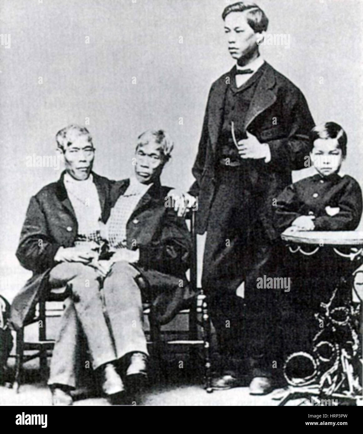 Chang und Eng Bunker mit Söhnen, 1870 Stockfoto