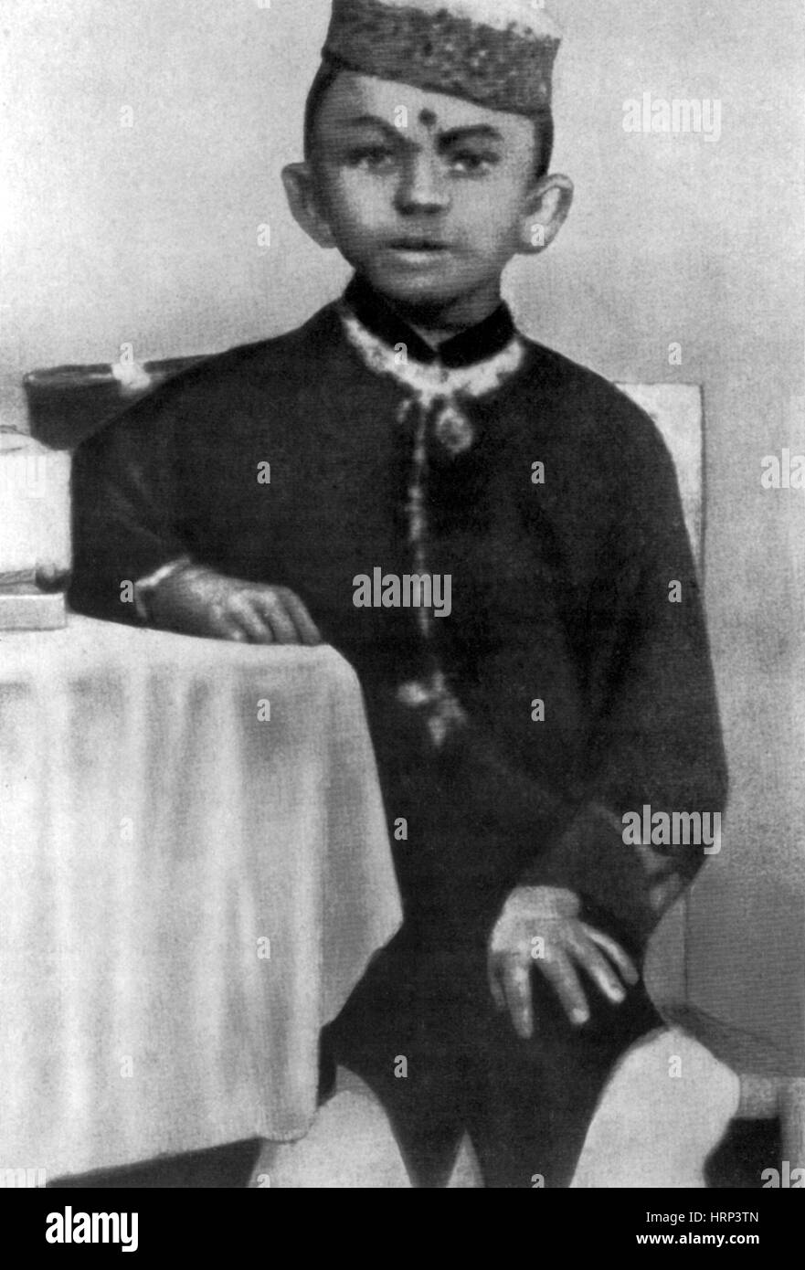 Junge Gandhi, der 1870er Jahre Stockfoto