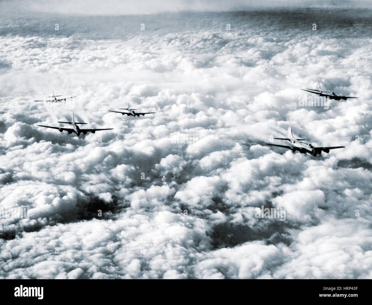 WWII, B-17 Bomber während des Fluges Stockfoto