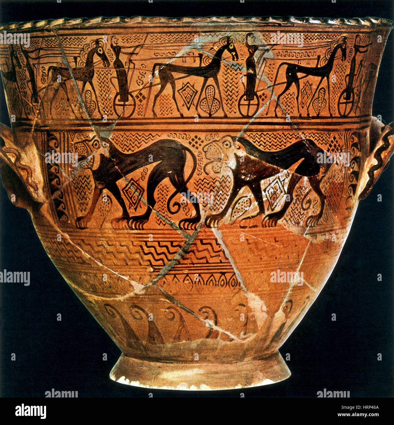 Fahrbare Wagen, griechische Vase, 700-675 v. Chr. Stockfoto