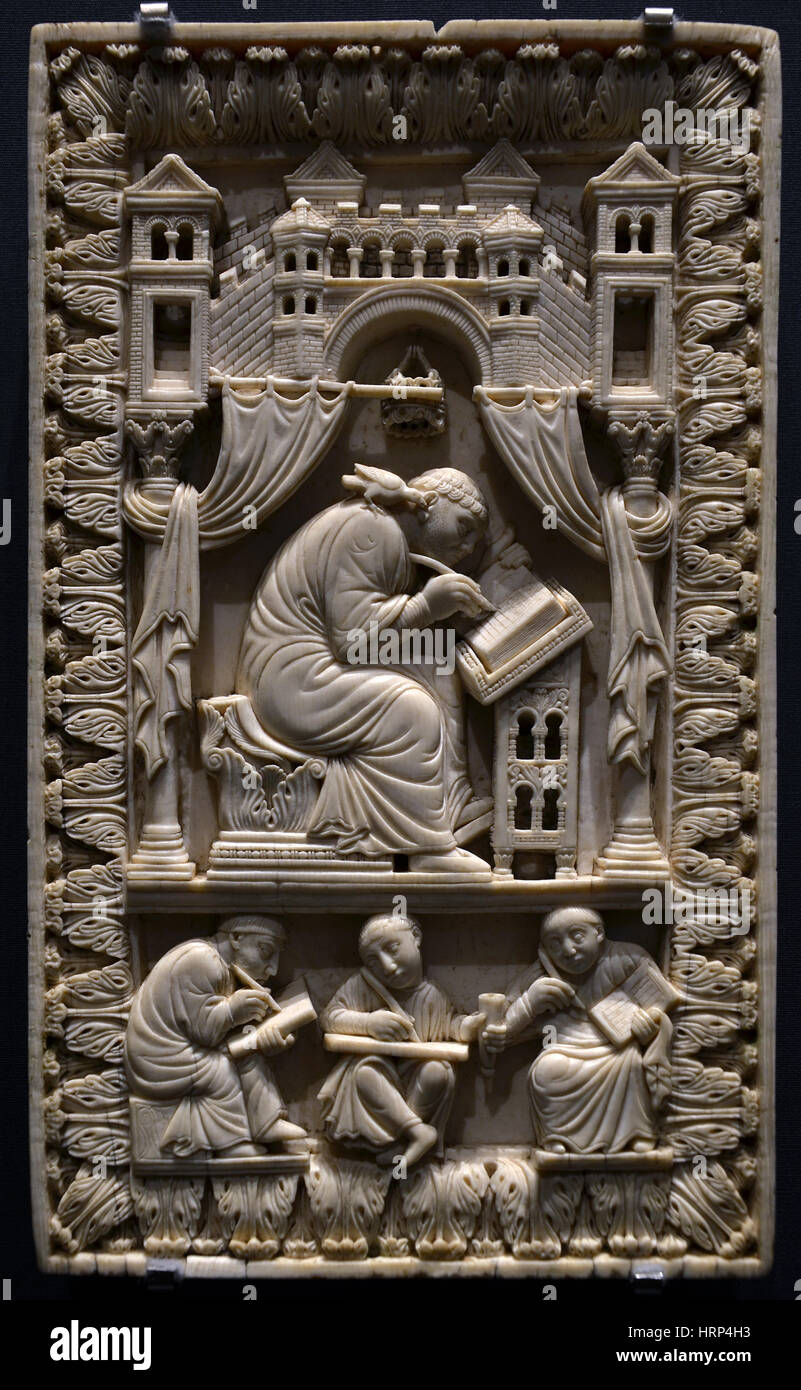 Der heilige Gregor der große mit Schreiber Stockfoto