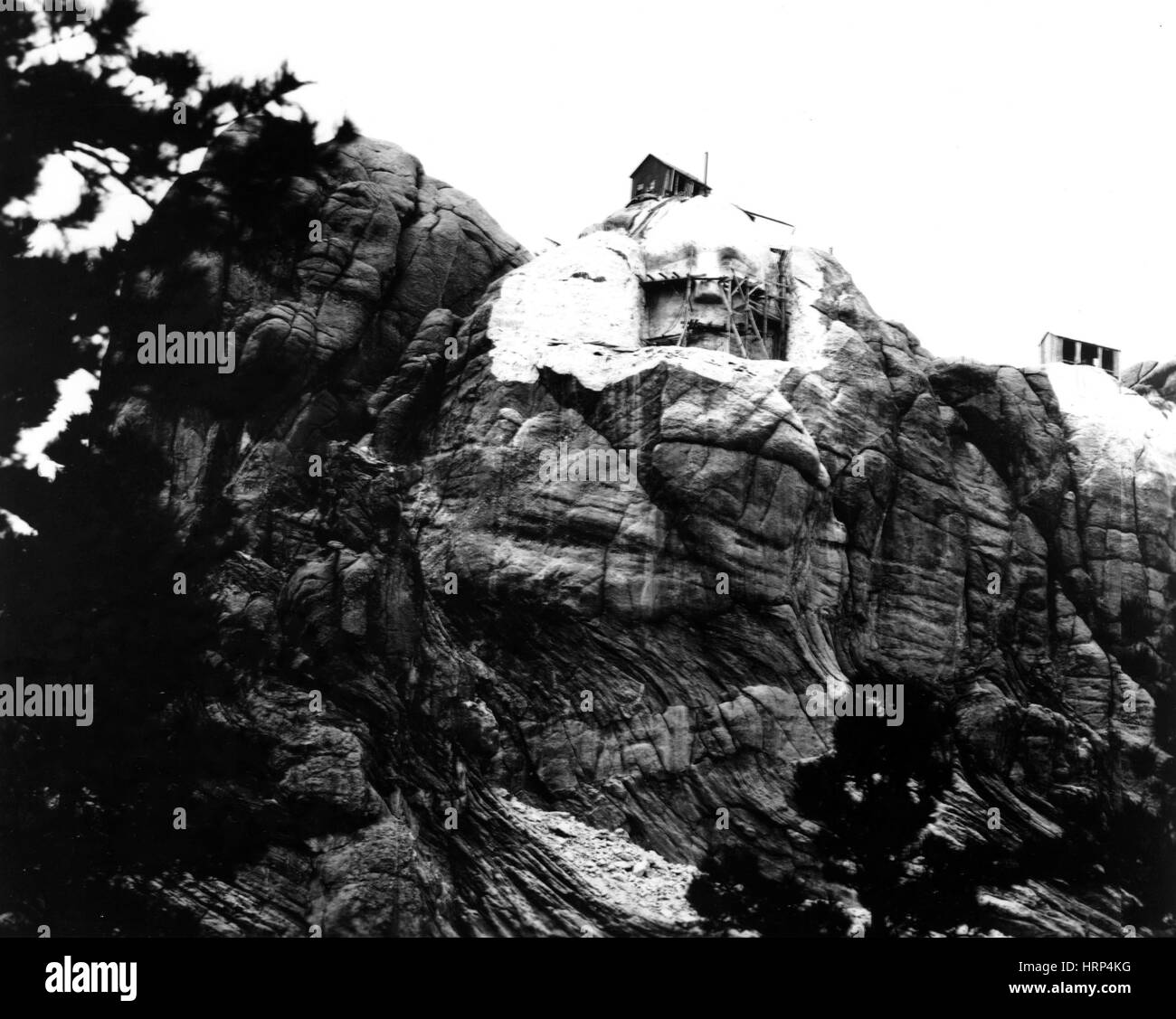 Schnitzen Washingtons Kopf, Mount Rushmore, 1930er Jahre Stockfoto