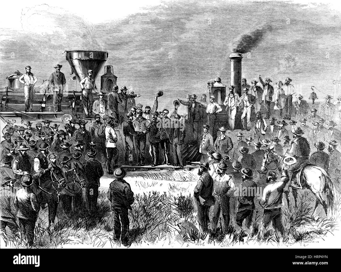 Fertigstellung der transkontinentalen Eisenbahn 1869 Stockfoto
