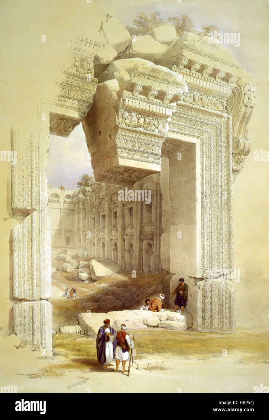 Großes Portal, Tempel des Bacchus, Baalbek, 1839 Stockfoto