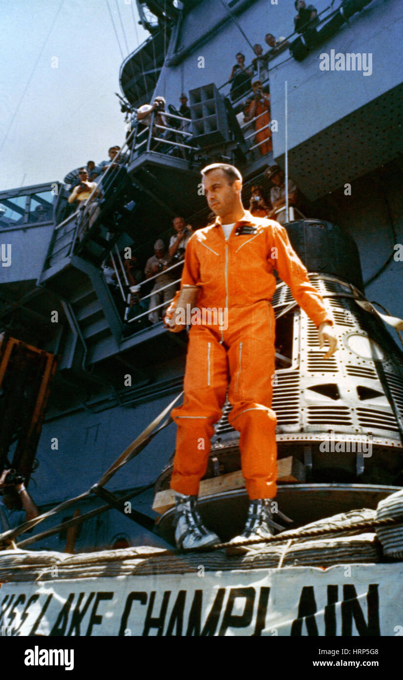 Astronaut Alan Shepard an Bord der USS Champlain, 1961 Stockfoto