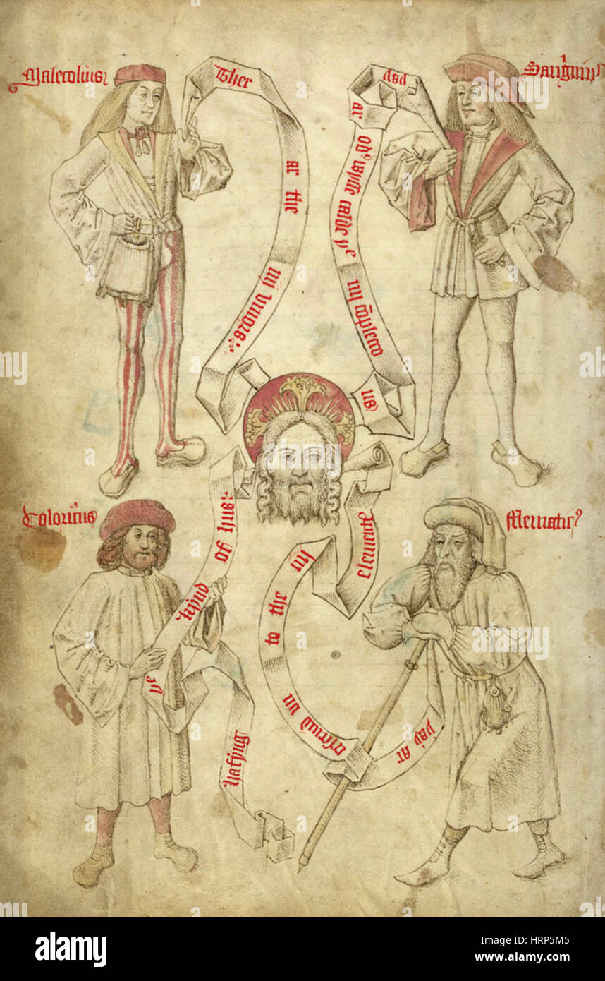 Vier Körpersäfte, hippokratischen Medizin Stockfoto