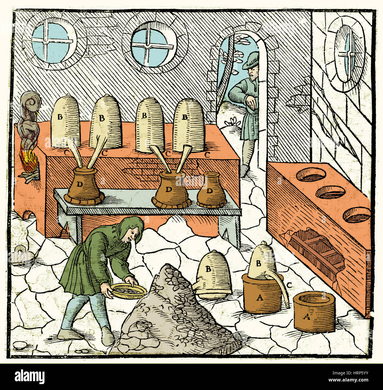 Quecksilber-Destillation, 16. Jahrhundert Stockfoto