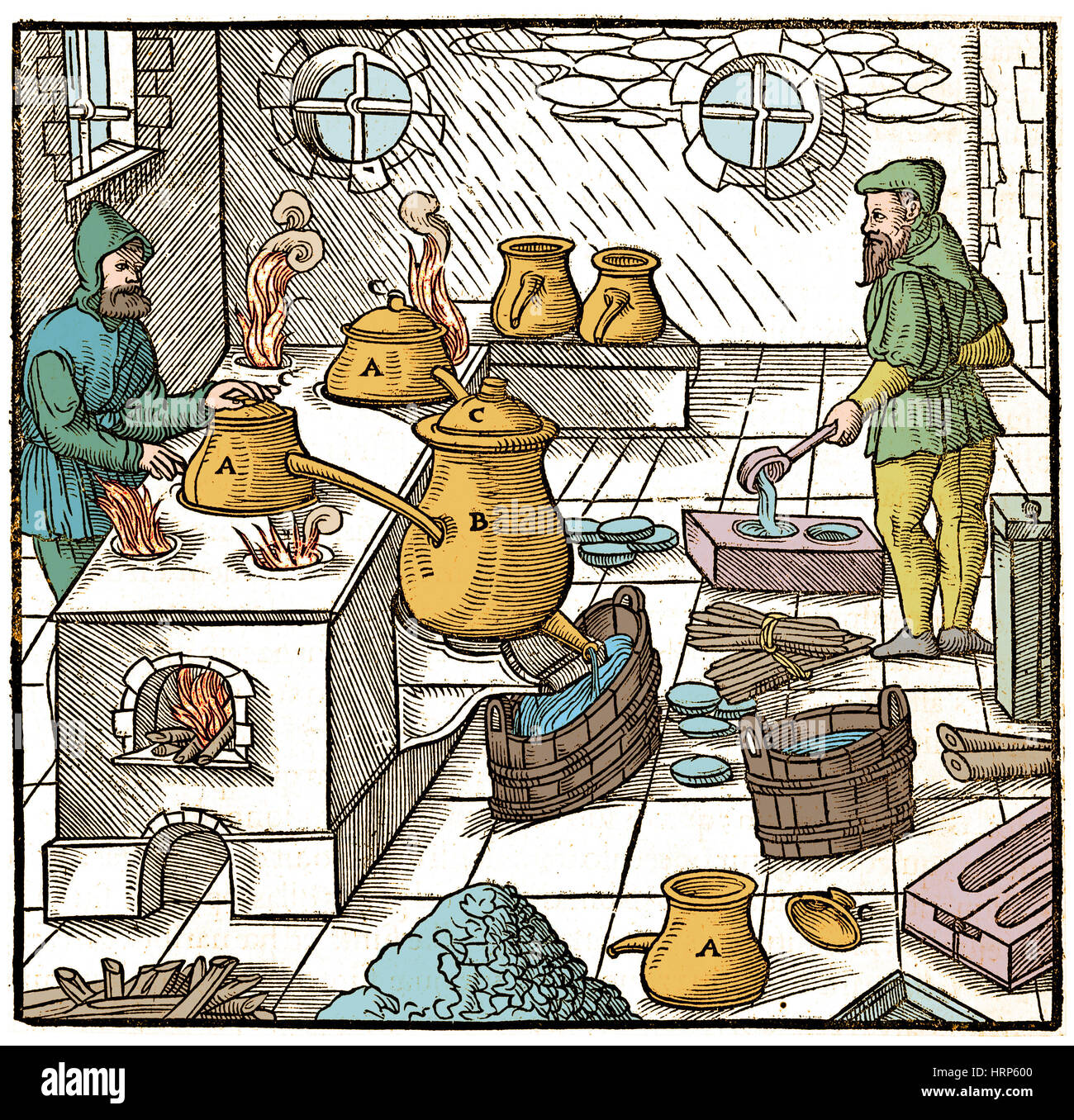 Raffination Schwefel, 16. Jahrhundert Stockfoto