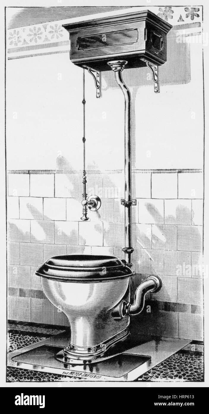 Toilette mit erhöhten Wassertank, 1895 Stockfoto