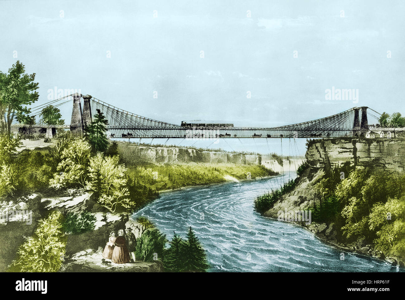 Eisenbahn-Hängebrücke, 1856 Stockfoto