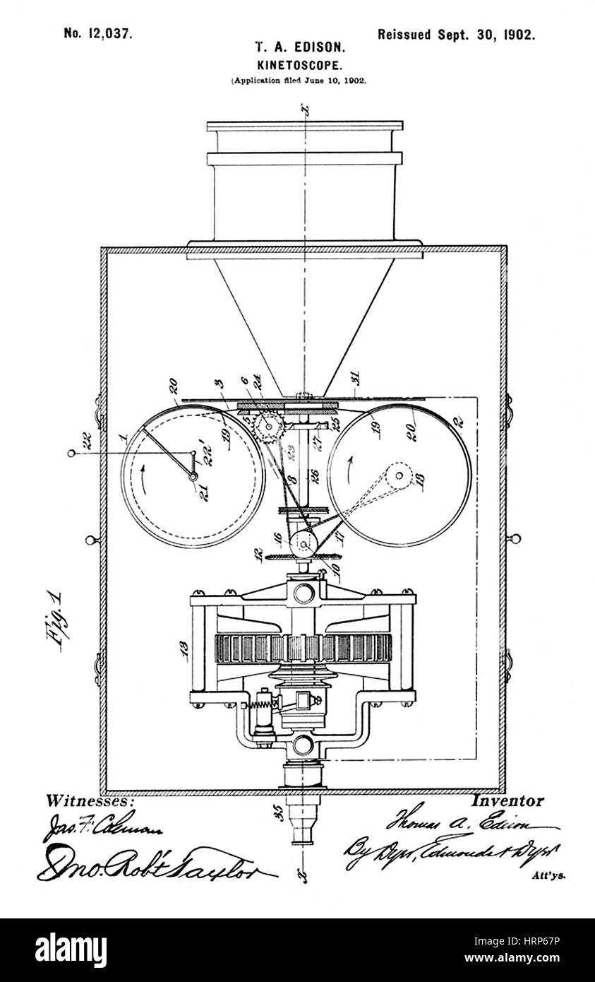 Thomas Edison, Kinetoskop Patent, 1902 Stockfoto