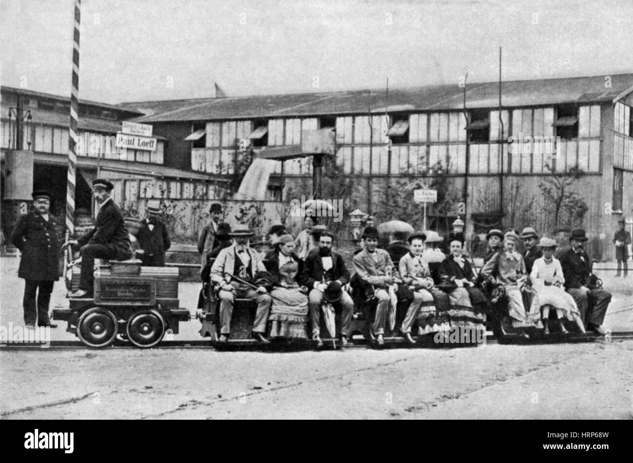 Erste elektrische Eisenbahn, 1879 Stockfoto