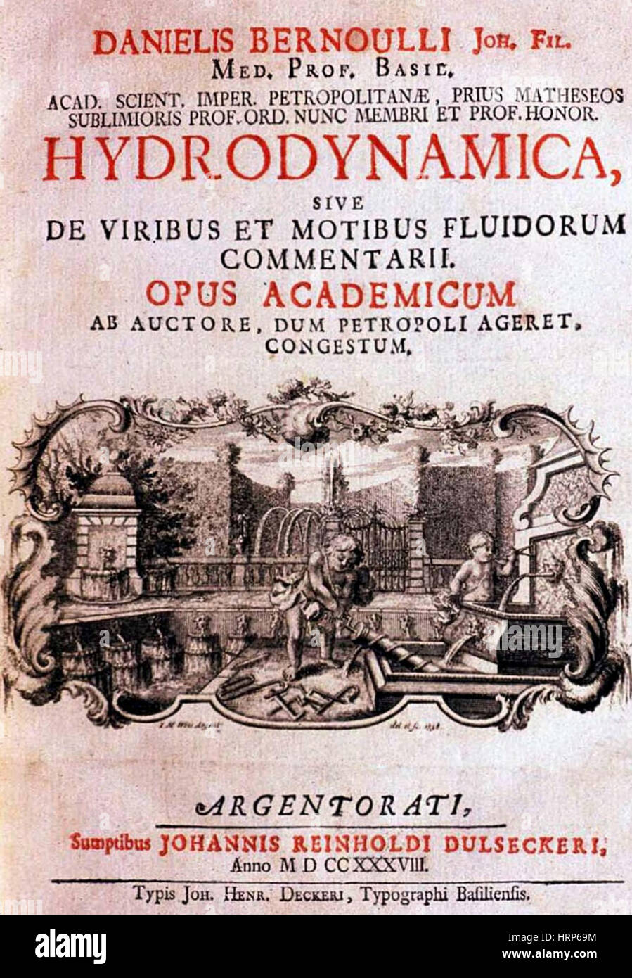 Frontispiz, Bernoulli "Hydrodynamica", 1738 Stockfoto