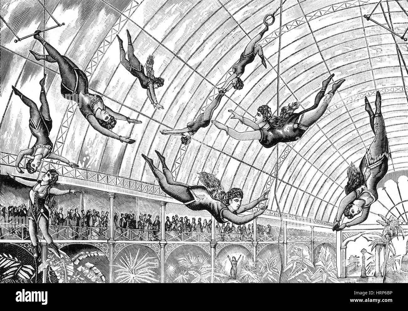 Trapez Zirkusnummer, 1890 s Stockfoto