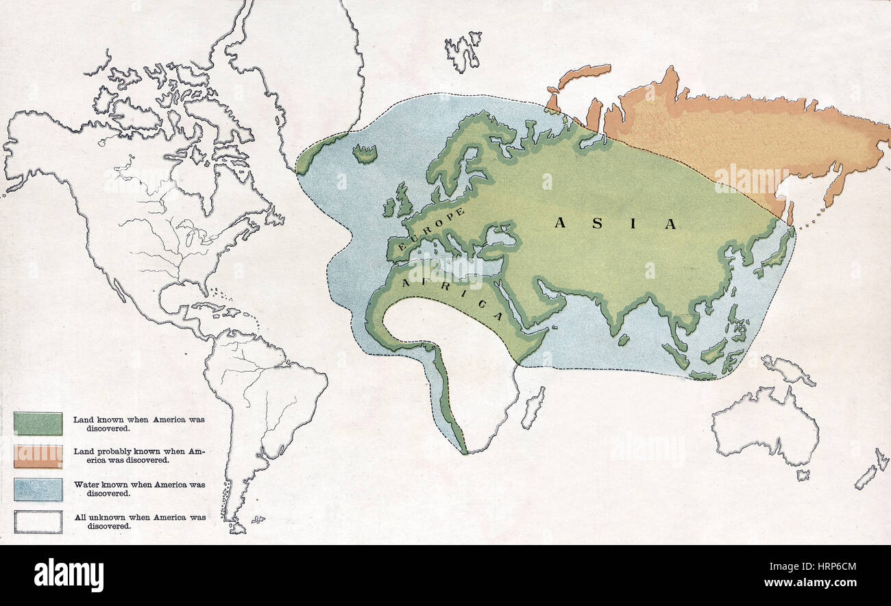 Weltkarte vor Kolumbus, 1490s Stockfoto