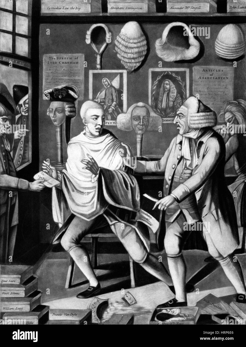 Patriotische Barber weigert sich britische Kunden, 1775 Stockfoto