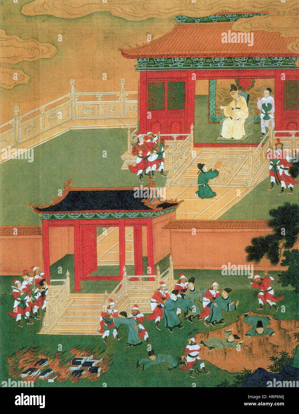 Brennende Bücher und Tötung Gelehrten, Qin-Dynastie Stockfoto